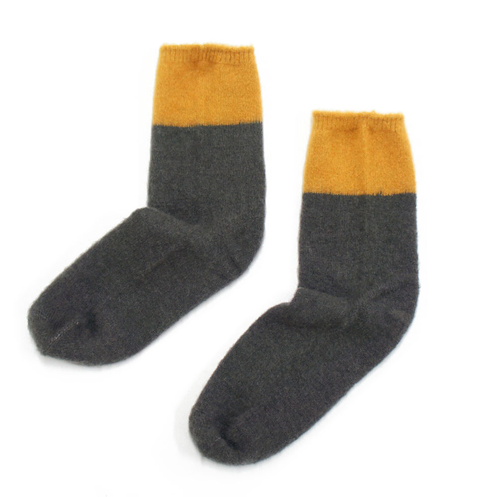 冷え取り 2足重ね履き靴下シルク ウール混イエロー