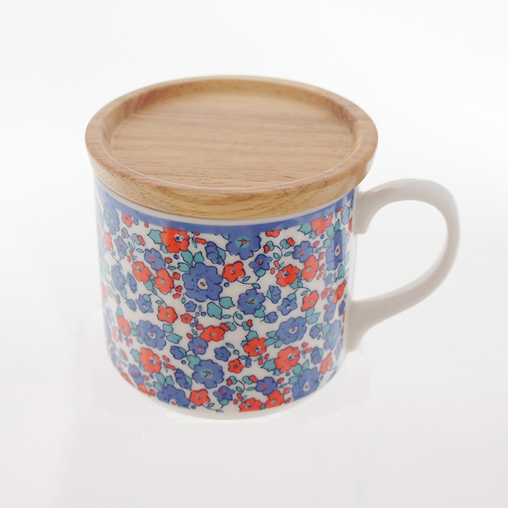 蓋付きマグフラワーブルー